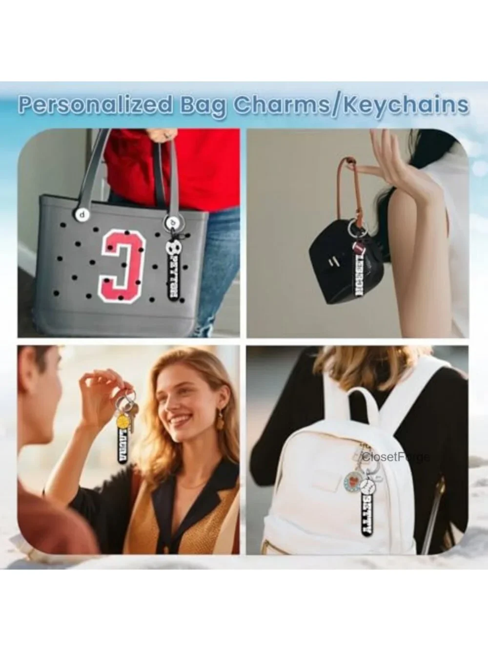 Sports Ball Silicone Keychain Charm for Bogg Bag, Personalized Beach Tote
